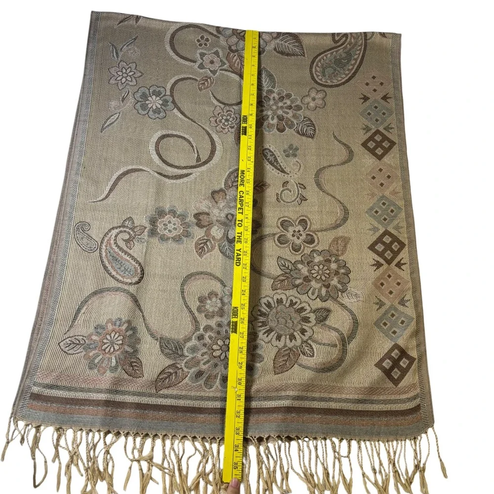 Tan Floral Paisley Jacquard Pashmina Wrap Scarf‎ Fringe Bohemian Shawl 70x26